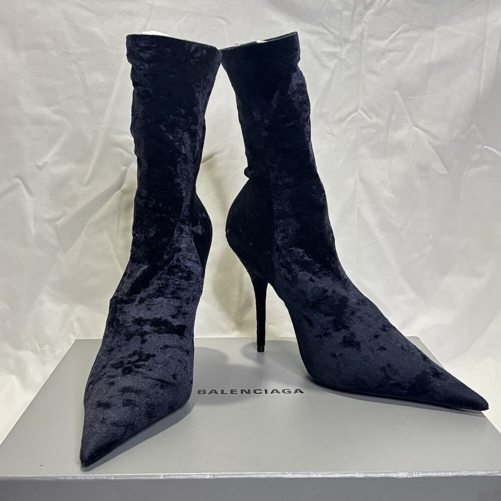 BALENCIAGA Knife Bootie Crushed Velvet Heel Ankle Boots Sz 41 US 11